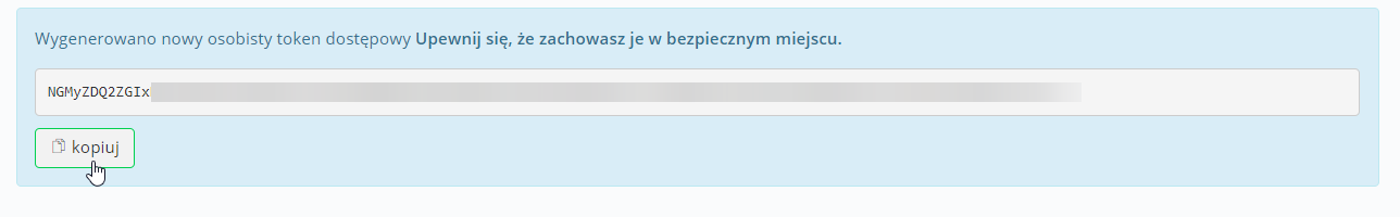 Wygenerowany token